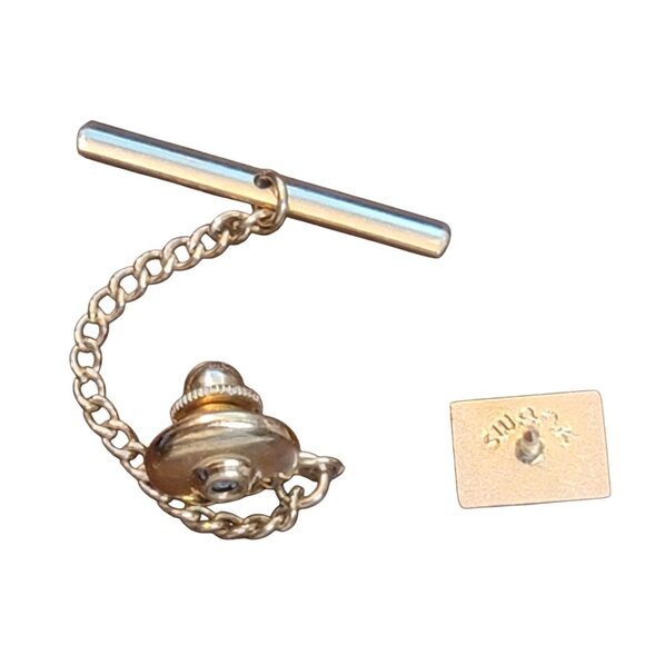 Vintage Swank Tie Tack Pin Chain & Bar Curved Rectangular with cut in design - Picture 4 of 6